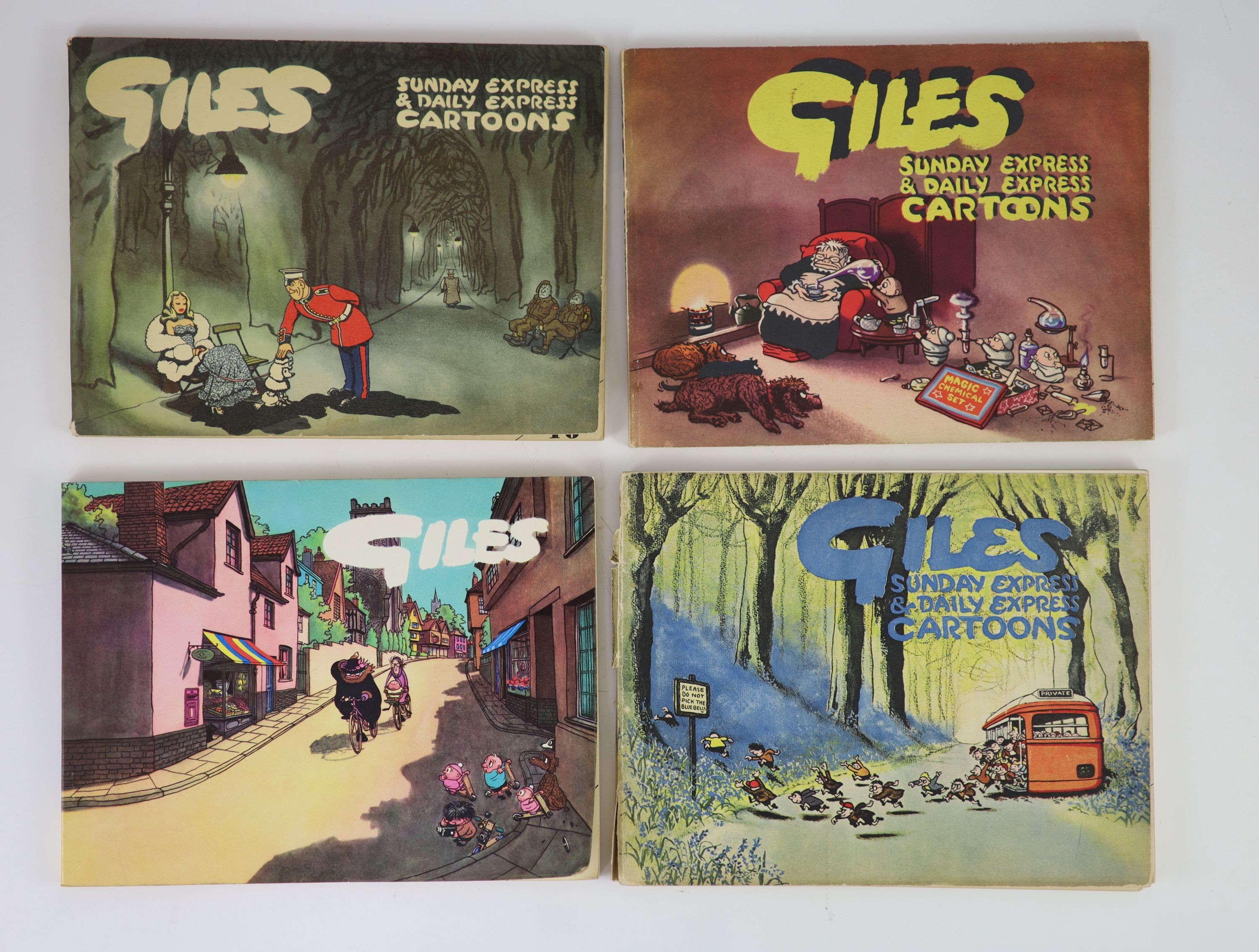 Giles, Carl - A rare complete set of Daily Express and Sunday Express Cartoons, 1st-49th series, with commemorative issues 50-52, 56 and 57, together with - Tory, Peter - Giles: A Life in Cartoons, London, 1992 (2 copies